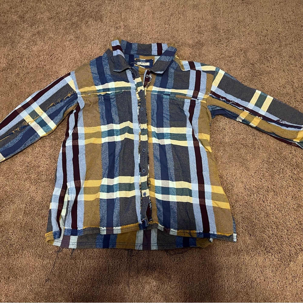 We The Free Plaid Button-Down Shirt in Mustard, Blue & Burgundy
